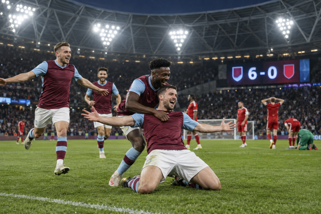 West Ham Crush Wrexham 6 to 0 and Move Top of the Championship